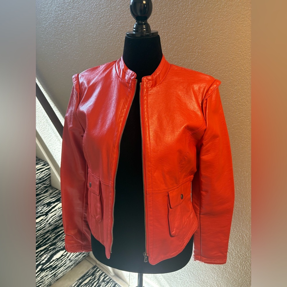Bernardo Bright Orange Faux Leather Jacket